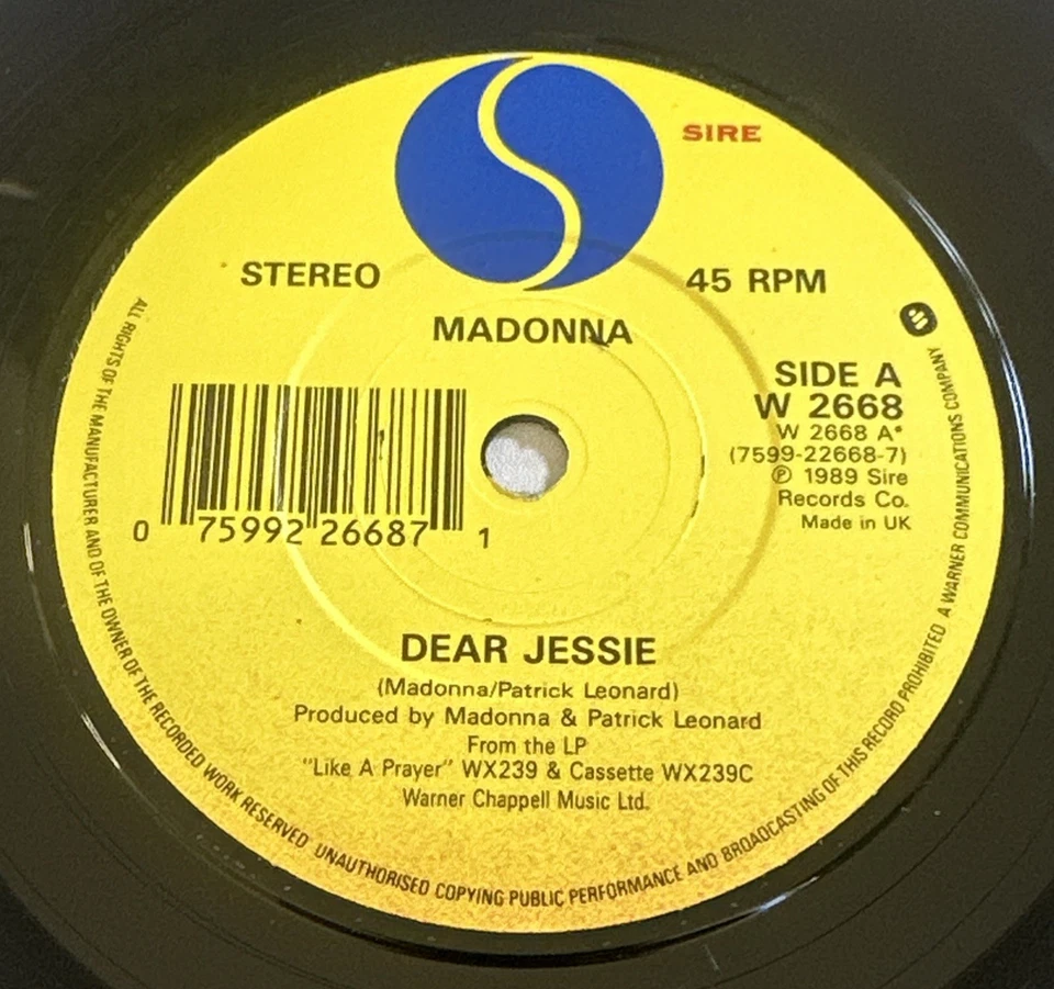 Madonna – Dear Jessie / Till Death Do Us Part - Sire Records 1989 7" Vinyl EX/EX - Image 4 of 4