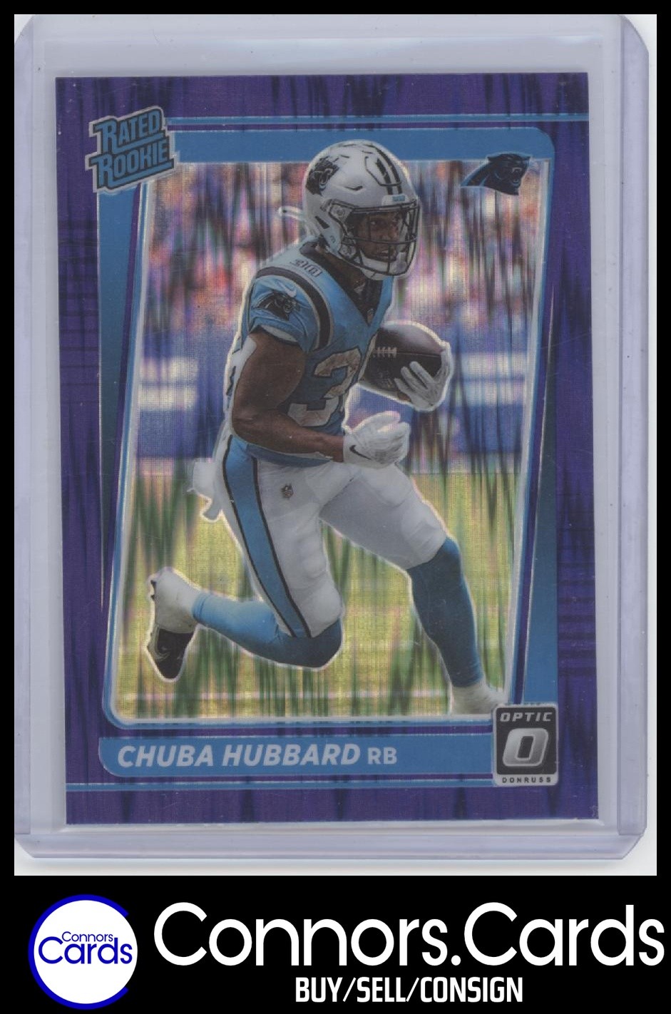 Chuba Hubbard Rookie 2021 Donruss Optic #225 Purple Shock