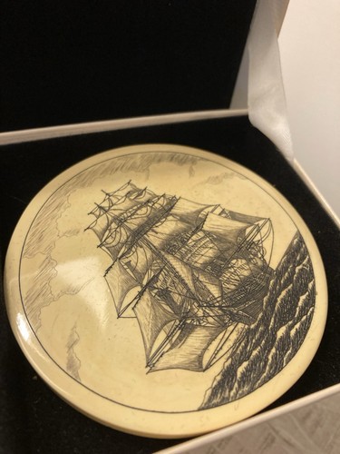 Barlow “American Tall Ships” Scrimshaw Coaster Set Of 4 Cork Back Original Box - Picture 6 of 13