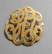 Vintage Scarf Clip Scroll Monogram Gold Tone .
