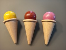 HABA Kaufladen Zubehör 3 x Eistüten Holz Spieleküche