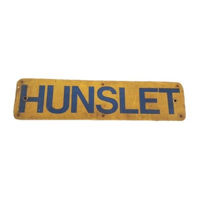 Railwayana ''Hunslet'' Schild Holz mit Kunststoff appliziertem Schriftzug 25'' x 6''