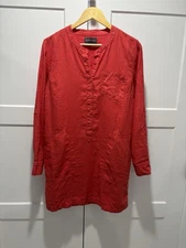 Michael Stars Molly 100% Linen  Button Long Sleeve Popover Mini Shirt Dress SZ M