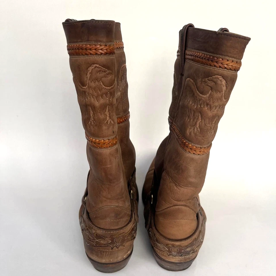 Botas de Vaquero SANCHO Cuero Genuino Trenzadas en Forma de Ala con Hebilla Correa para el Tobillo 46 Foto 3 de 4