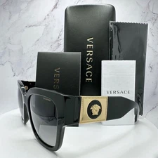 VERSACE Sunglasses Polarized Black Gold New Medusa Square Authentic Italy Mens