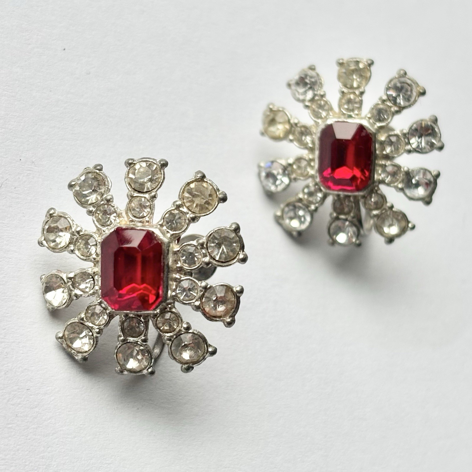 Ruby Red Crystal Rhinestone Snowflake Vintage Scr… - image 1