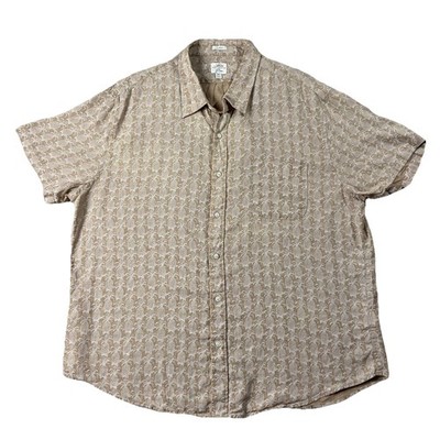 J Crew Albini 100% Linen Short Sleeve Button Up Pineapple Print Beige Men s XXL