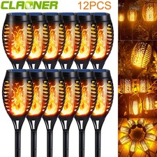 Flickering Flame Effect Solar Torch Lights LED Outdoor Garden Path Stake Lamp