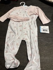 Little Me Baby Girls 2Pc. 6 months Footed Bunnie Sleeper  Hat Set White/Pink