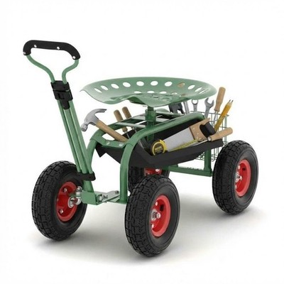 Garden Cart Workseat with Wheels, Rolling Gardening Stool with 360° Swivel Se...