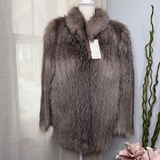 NWT Saga Silver Fox Fur Coat Shawl Collar Luxury Glam Vintage Women's Size Large