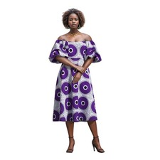 Vibrant Ankara Dress, Single Shoulder with Ruffle Hem.