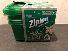 New Ziploc Limited Edition Holiday Medium Square Container Green 3 Count 5 Cup