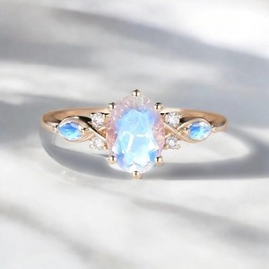 Authentic Art Deco Natural Oval Cut Moonstone Gold Plated 925 Silver Engagement Women Ring