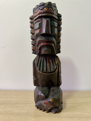 Vintage Hand Carved Tiki Totem 10  Wooden Polynesian Sculpture Mid Century