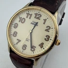 Vintage Timex Indiglo Quartz Watch Men Gold Tone Easy Read Leather New Battery