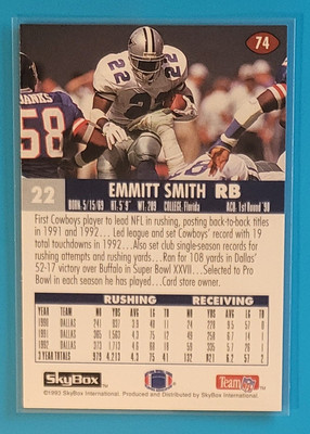 1993 SkyBox Impact Super Bowl #74 Emmitt Smith Dallas Cowboys