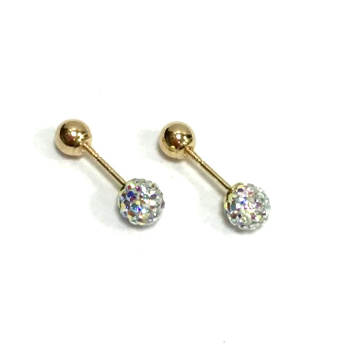 (MA3) 14k Yellow Gold 0.4 Grams Rhinestone Stud Baby Earrings (Screwback)