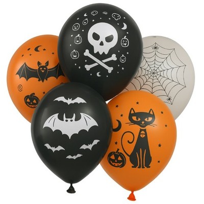 15 Stück gemischt bedruckte Halloween Luftballons Skelett schwarze Katze Spinnennetz Fledermaus 9 Zoll