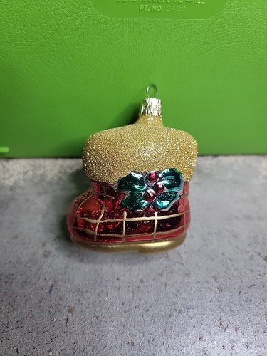 Santa Boot Christmas Ornament Blown Glass Red Small - Picture 4 of 4