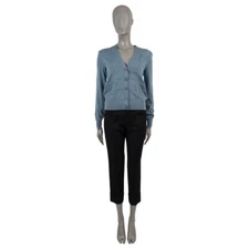 69337 auth BOTTEGA VENETE airforce blue wool 2018 TEXTURE Cardigan Sweater 40 S