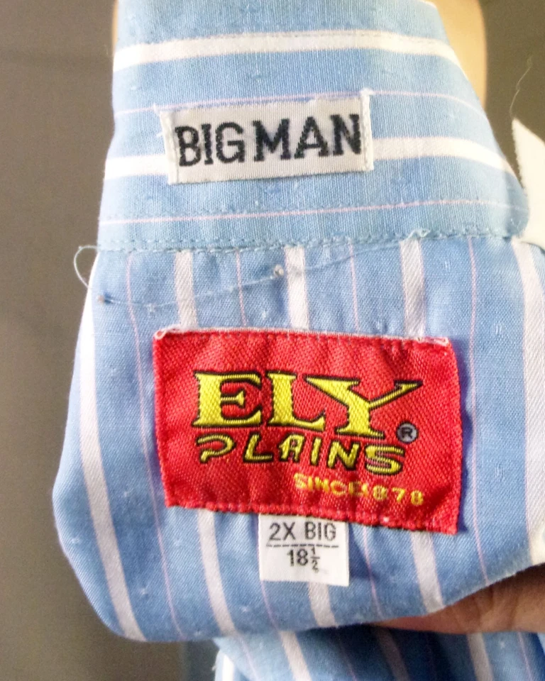 Camisa Occidental Vintage Años 80 Ely Plains Azul Blanco Rosa Rayas A Presión Grande 2X 18.5 Foto 3 de 3