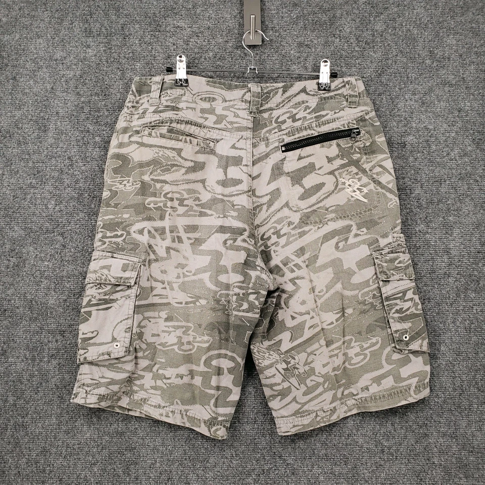 Da Hui Trunk 工装短裤男式 30 灰色迷彩涂鸦街头服饰 Y2K 实用 — 第 2/4 张图片