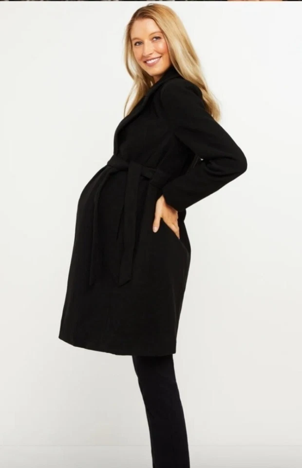 Motherhood Maternity Belted Maternity Wrap Black Coat Size S - Image 3 of 4
