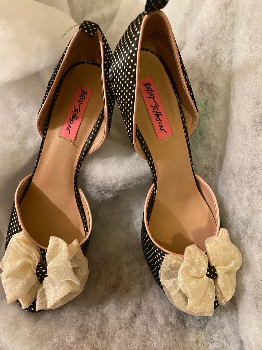 New Betsey Johnson Fabric polka dot heels 8.5 eBay