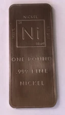 1 lb Nickel Ingot .999 Fine With Element Design Bullion By Unique Metals