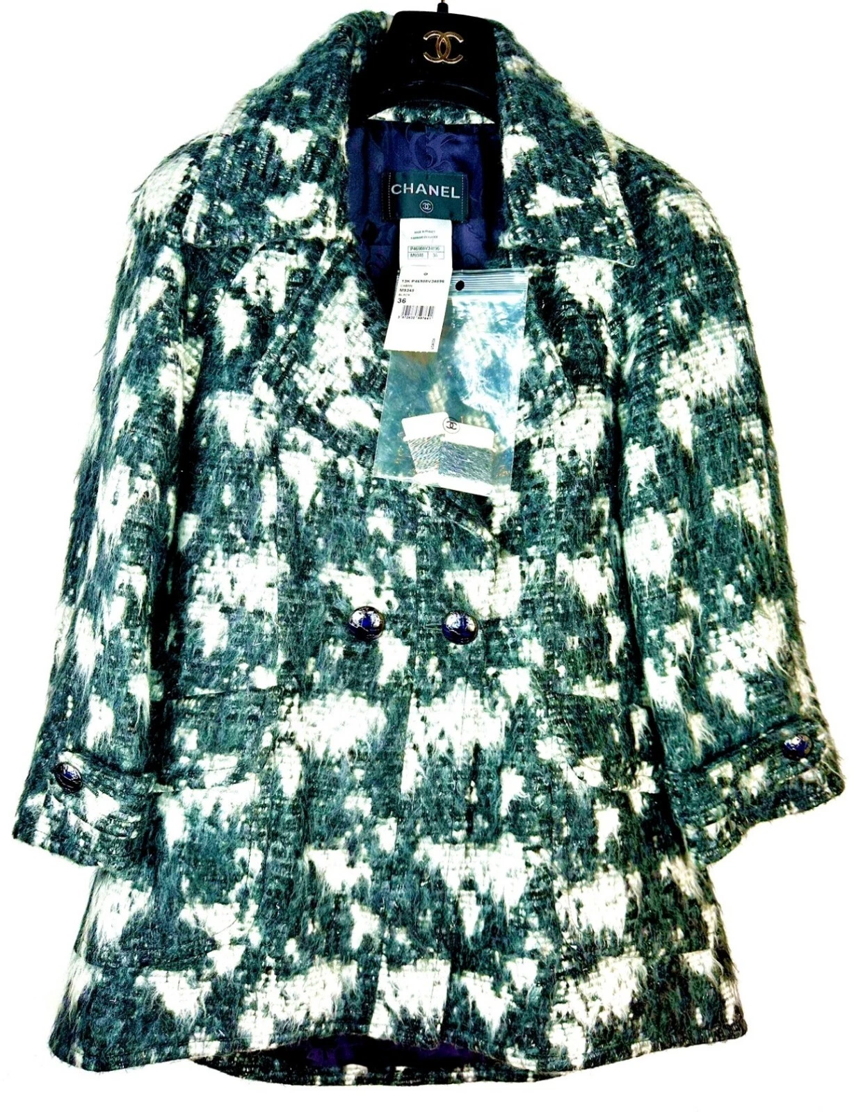 Cappotto tweed 6K nuovo Chanel 2013 nero bianco grigio 34 36 38 2 4 6 grigio giacca S M