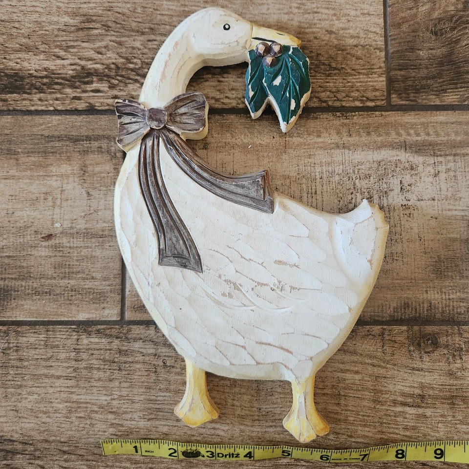 Vintage Wooden Christmas Geese Bow Wall Decor Hanging Set Of 2 Figi Graphics - Image 4 of 4
