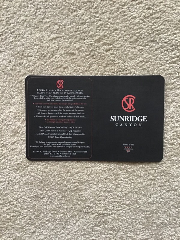 SunRidge Canyon Golf Scorecard -  Troon Golf - Scottsdale, AZ. 