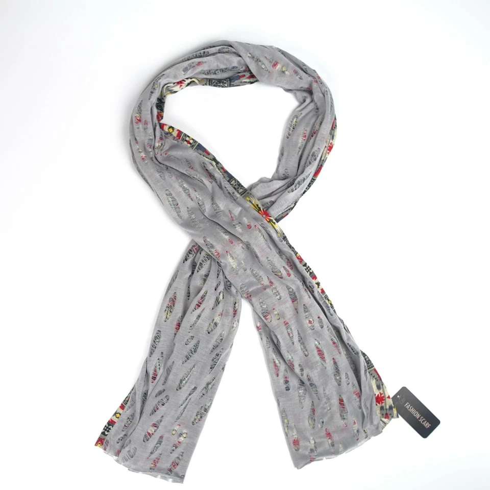 Bufanda de moda reversible con patrón envejecido azteca gris rojo amarillo D&Y 62" x 15" Foto 4 de 4