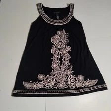 Inc international concepts black floral embroidery sleeveless blouse small women