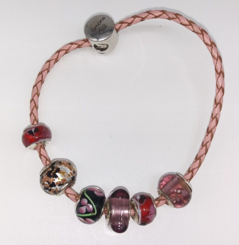 Persona Pink Braided Bracelet w/6 Murano Glass Bea