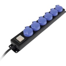 AS Schwabe 38606 Steckdosenleiste mit Schalter 6fach Schwarz, Blau Schutzkontakt