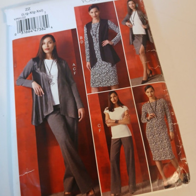 Vogue 9215 Shaped Hem Jacket Vest Top Dress Mock-Wrap Skirt Pants 16-26 Academia