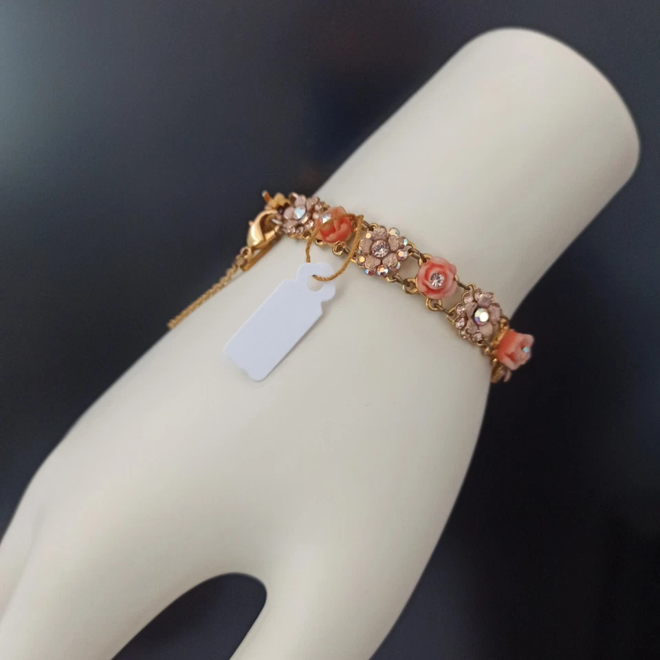 Pulsera Michal Negrin Tallada Rosas Chapado en Oro Cristales Aurora Boreal Floral Foto 2 de 4