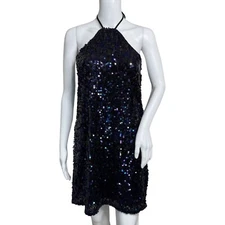 Jolt Dress Womens Small Black Multi Allover Sequin Mini Shimmer Sparkle Party