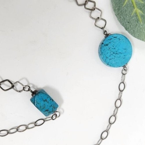 Sterling Silver Faux Turquoise Long Necklace 65 Grams - Picture 8 of 11