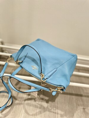 #ad Mini Satchel Crossbody Bag Pebbled Leather Blue Top Handle Zip Purse
