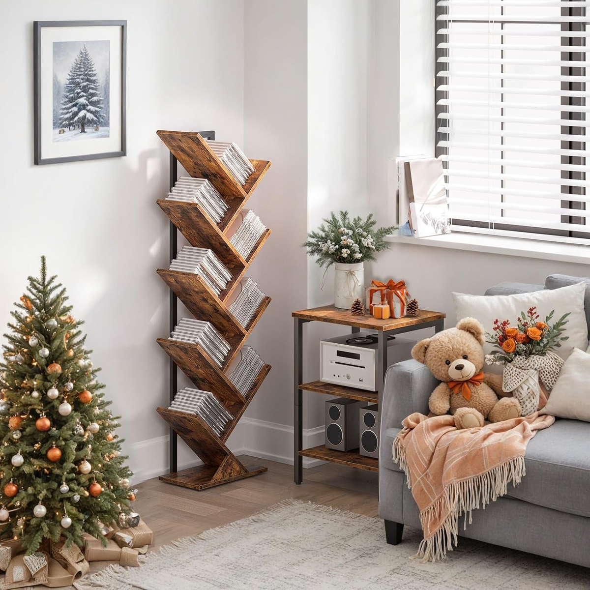Tree Bookshelf, 9-Tier Bookcase Wooden Shelves, Floor Standing