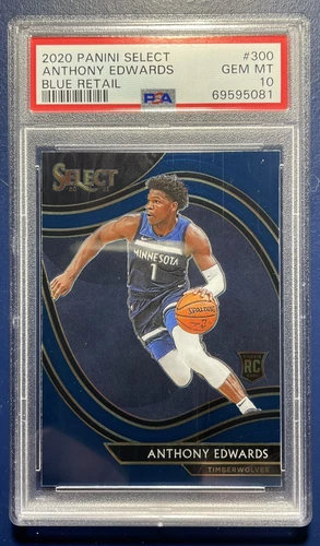 2020 Panini Select Blue Retail Courtside #300 Anthony Edwards Rookie PSA 10 Gem