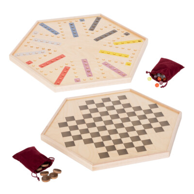 AGGRAVATION & CHECKERS Wood Game Board Combo - Amish Handmade Glass Marbles USA