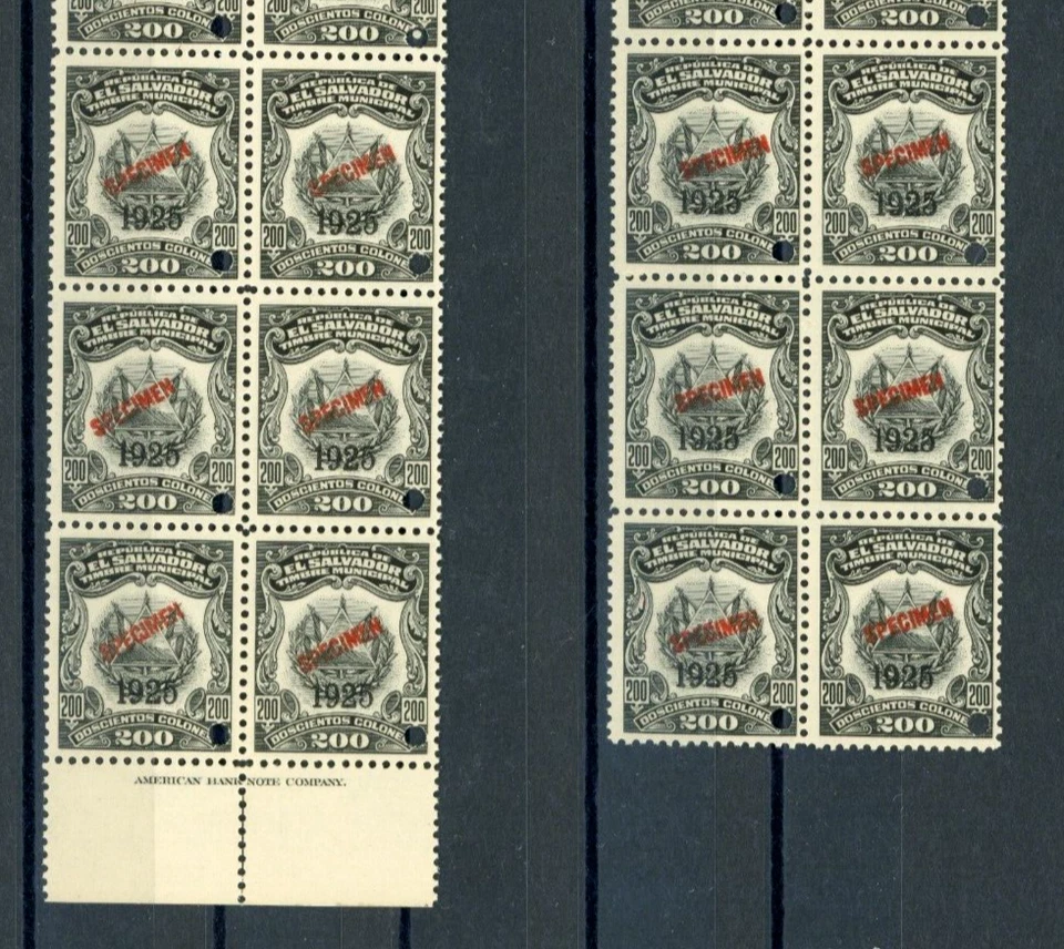 EL SALVADOR Revenue 200 Colones* ABNCo *F7679* 1925 SPECIMEN Blocks{19} MNH ZU42 - Image 2 of 4