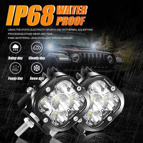 AUXBEAM 3" LED Work Head Light Fog Driving Cube Pods Offroad Pickup ...