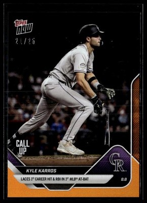 2025 Topps Now 533 Kyle Karros Colorado Rockies Call Up RC 1st Hit Orange 21/25