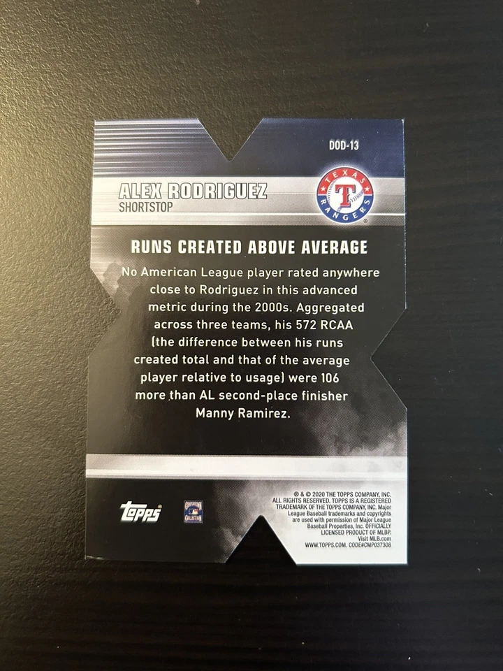 Alex Rodriguez 2020 Topps Decade of Dominance #DOD-13 Texas Rangers die cut - Image 2 of 2
