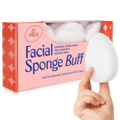 Facial Sponge Buff for Exfoliating   12-Pack Face Scrubber Pads, Gentle White 